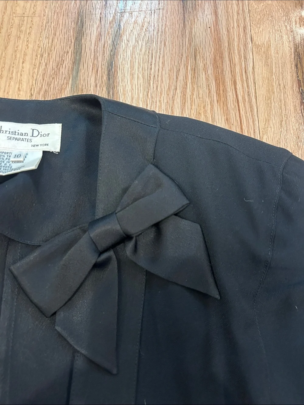 Vintage Dior Black Satin-Trim Blazer with Bow Accent